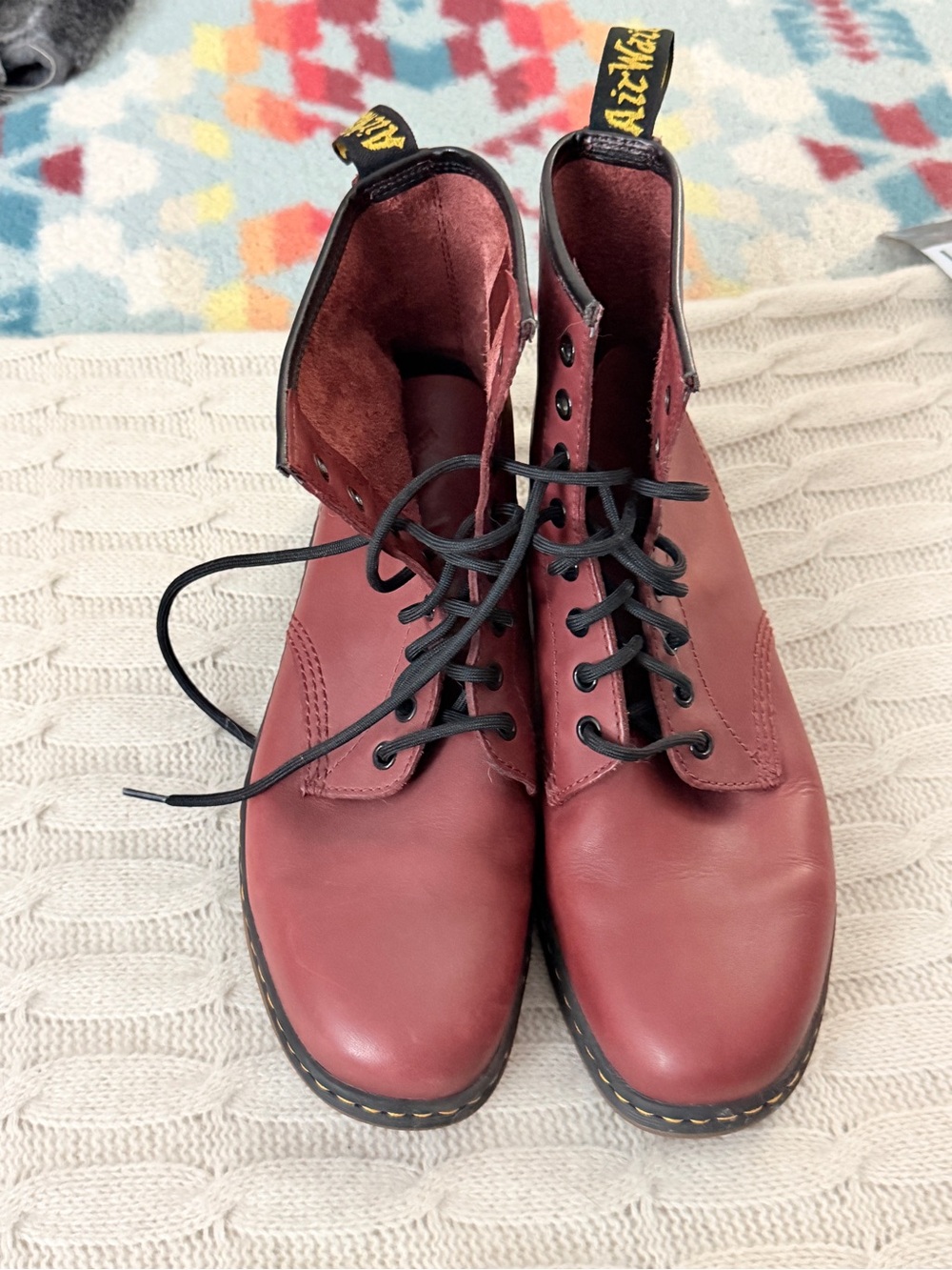 Dr. Martens Burgundy Leather 8-Eye Lace-Up Boots